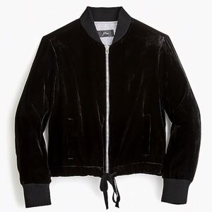 J. Crew Black Velvet Bomber Jacket With Waist Ties